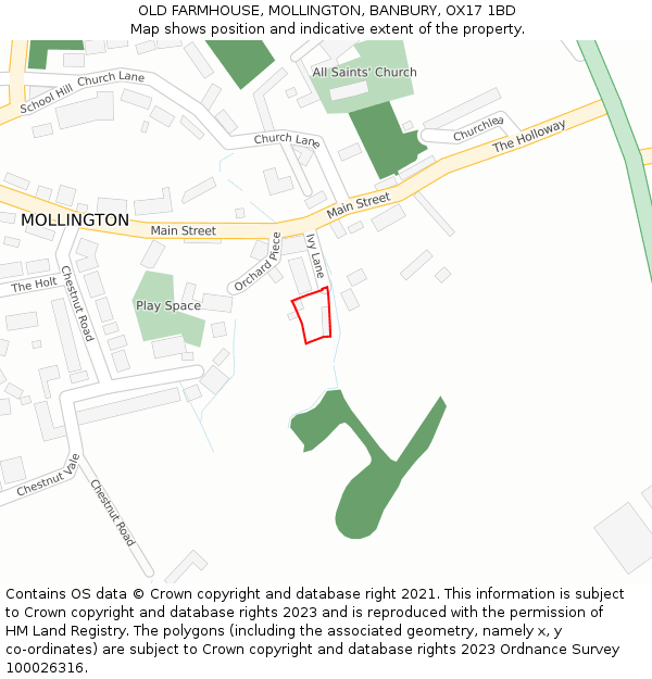 OLD FARMHOUSE, MOLLINGTON, BANBURY, OX17 1BD: Location map and indicative extent of plot