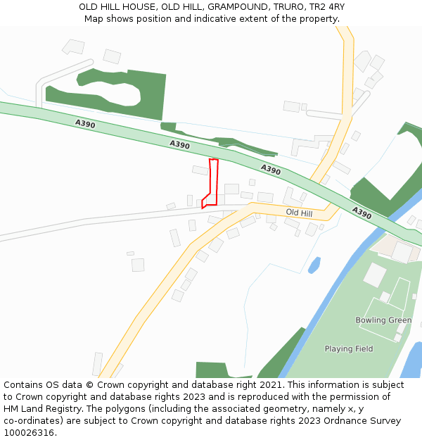 OLD HILL HOUSE, OLD HILL, GRAMPOUND, TRURO, TR2 4RY: Location map and indicative extent of plot