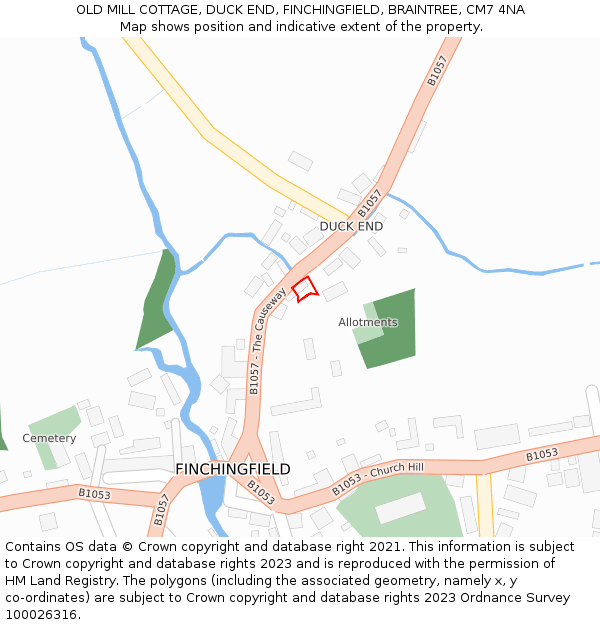 OLD MILL COTTAGE, DUCK END, FINCHINGFIELD, BRAINTREE, CM7 4NA: Location map and indicative extent of plot