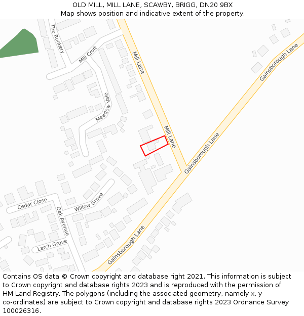 OLD MILL, MILL LANE, SCAWBY, BRIGG, DN20 9BX: Location map and indicative extent of plot