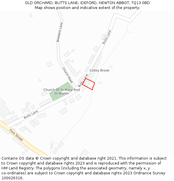 OLD ORCHARD, BUTTS LANE, IDEFORD, NEWTON ABBOT, TQ13 0BD: Location map and indicative extent of plot