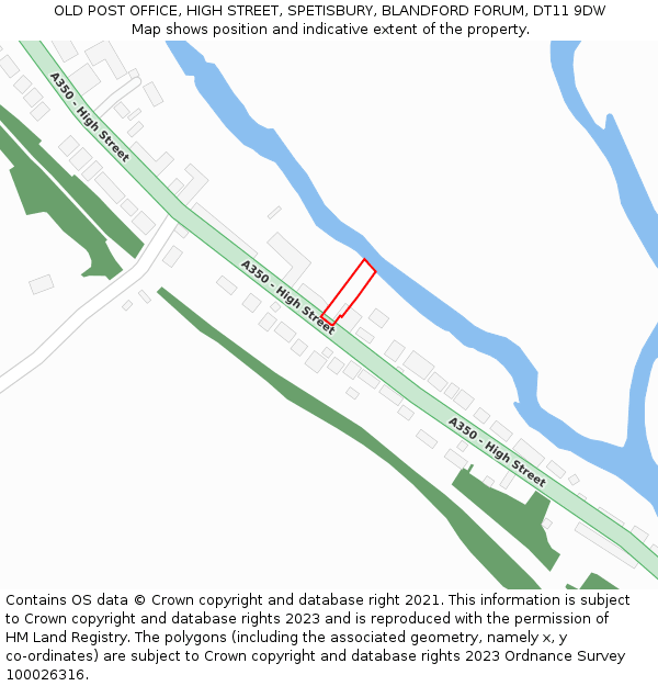 OLD POST OFFICE, HIGH STREET, SPETISBURY, BLANDFORD FORUM, DT11 9DW: Location map and indicative extent of plot
