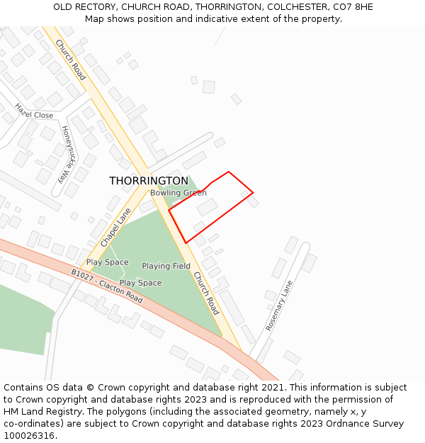 OLD RECTORY, CHURCH ROAD, THORRINGTON, COLCHESTER, CO7 8HE: Location map and indicative extent of plot