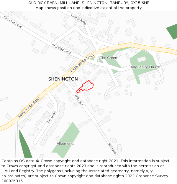 OLD RICK BARN, MILL LANE, SHENINGTON, BANBURY, OX15 6NB: Location map and indicative extent of plot