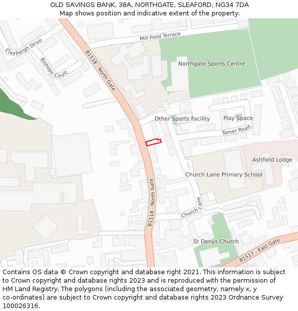 OLD SAVINGS BANK, 38A, NORTHGATE, SLEAFORD, NG34 7DA: Location map and indicative extent of plot