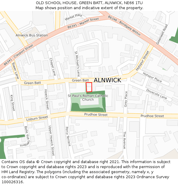 OLD SCHOOL HOUSE, GREEN BATT, ALNWICK, NE66 1TU: Location map and indicative extent of plot