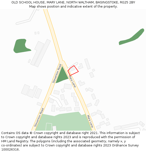 OLD SCHOOL HOUSE, MARY LANE, NORTH WALTHAM, BASINGSTOKE, RG25 2BY: Location map and indicative extent of plot