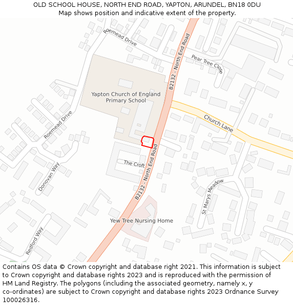 OLD SCHOOL HOUSE, NORTH END ROAD, YAPTON, ARUNDEL, BN18 0DU: Location map and indicative extent of plot