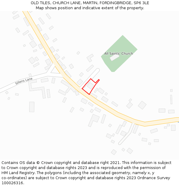 OLD TILES, CHURCH LANE, MARTIN, FORDINGBRIDGE, SP6 3LE: Location map and indicative extent of plot