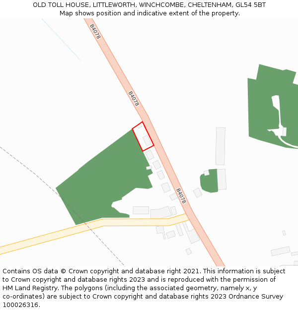 OLD TOLL HOUSE, LITTLEWORTH, WINCHCOMBE, CHELTENHAM, GL54 5BT: Location map and indicative extent of plot