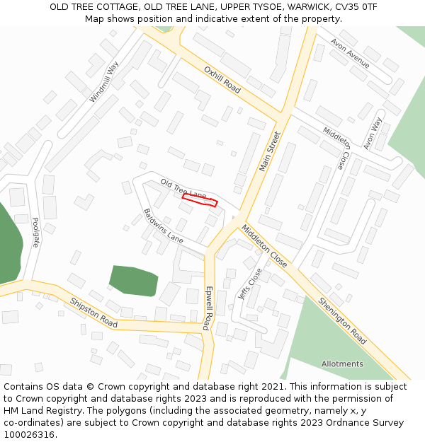 OLD TREE COTTAGE, OLD TREE LANE, UPPER TYSOE, WARWICK, CV35 0TF: Location map and indicative extent of plot