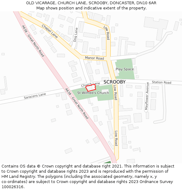 OLD VICARAGE, CHURCH LANE, SCROOBY, DONCASTER, DN10 6AR: Location map and indicative extent of plot