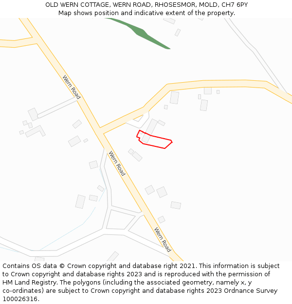 OLD WERN COTTAGE, WERN ROAD, RHOSESMOR, MOLD, CH7 6PY: Location map and indicative extent of plot