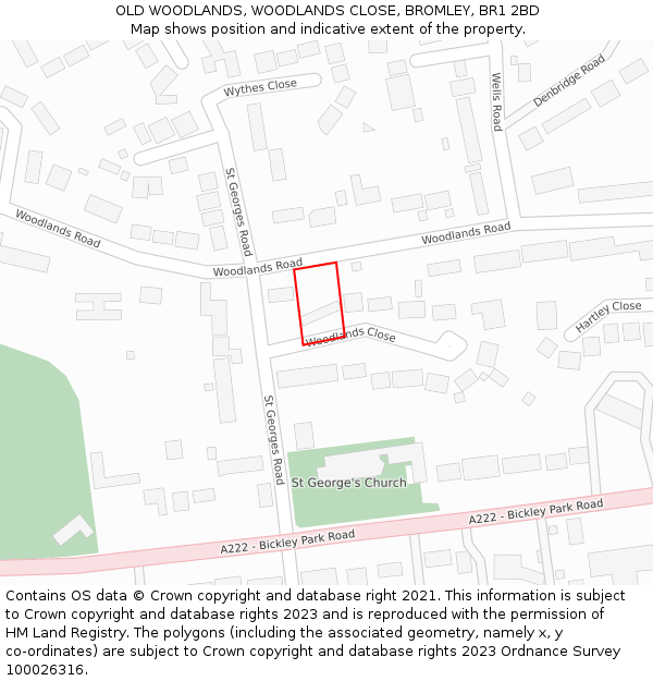 OLD WOODLANDS, WOODLANDS CLOSE, BROMLEY, BR1 2BD: Location map and indicative extent of plot