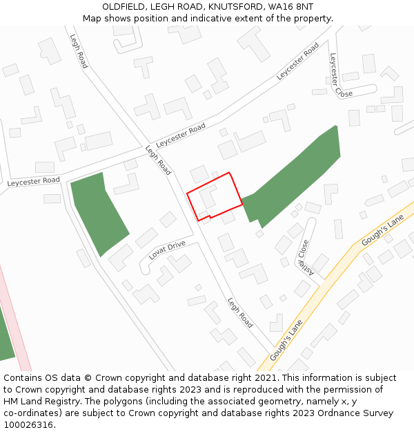 OLDFIELD, LEGH ROAD, KNUTSFORD, WA16 8NT: Location map and indicative extent of plot