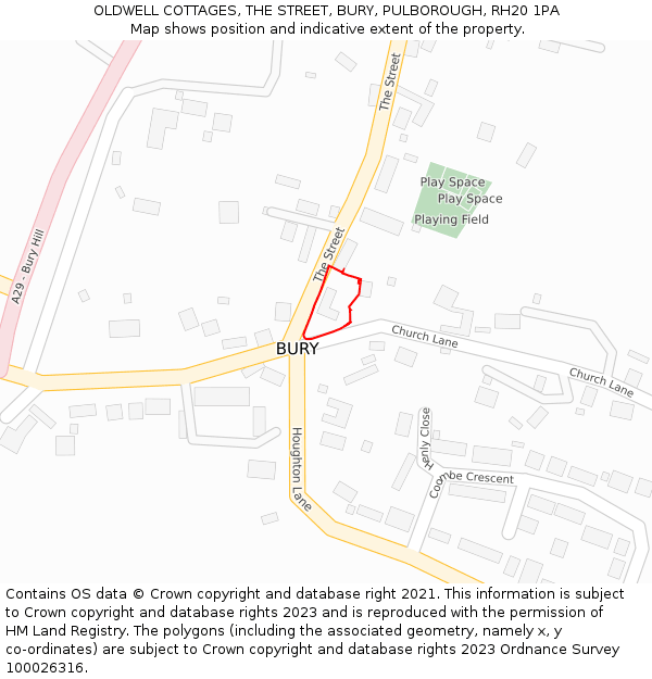 OLDWELL COTTAGES, THE STREET, BURY, PULBOROUGH, RH20 1PA: Location map and indicative extent of plot