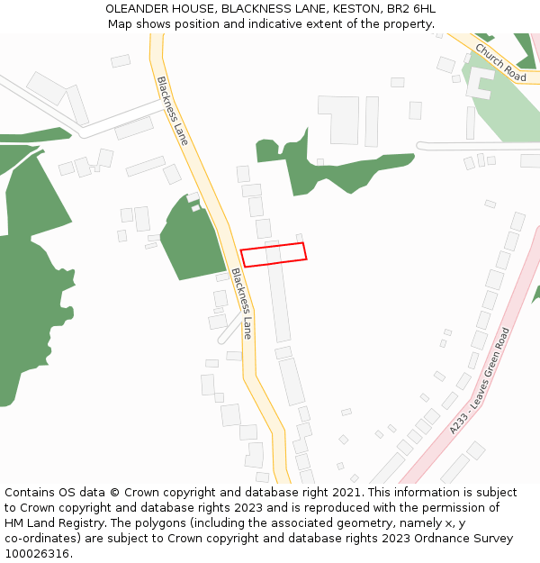 OLEANDER HOUSE, BLACKNESS LANE, KESTON, BR2 6HL: Location map and indicative extent of plot