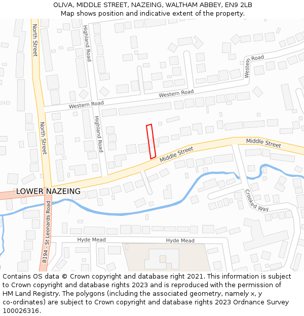 OLIVA, MIDDLE STREET, NAZEING, WALTHAM ABBEY, EN9 2LB: Location map and indicative extent of plot