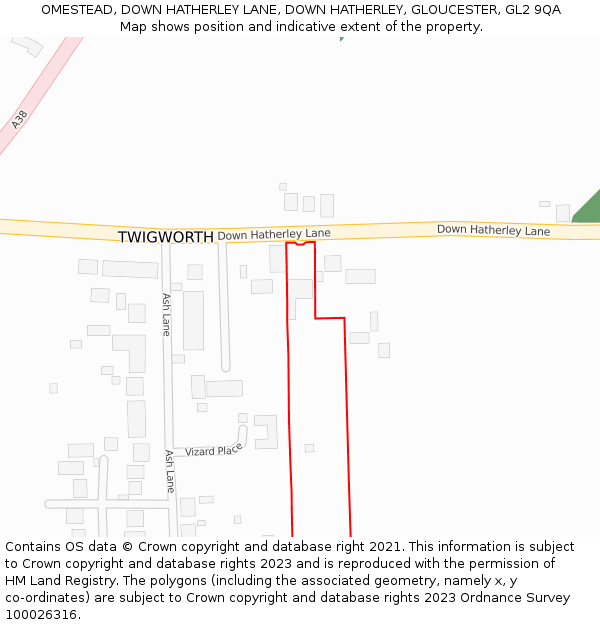 OMESTEAD, DOWN HATHERLEY LANE, DOWN HATHERLEY, GLOUCESTER, GL2 9QA: Location map and indicative extent of plot