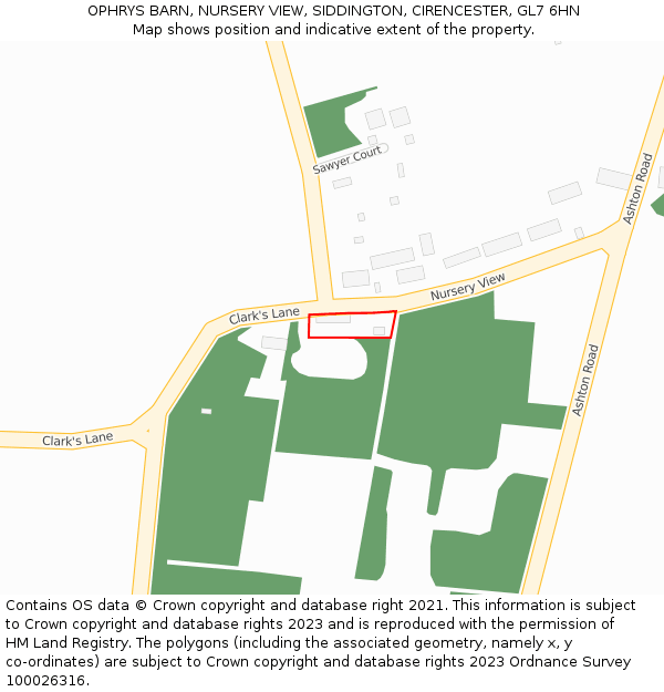 OPHRYS BARN, NURSERY VIEW, SIDDINGTON, CIRENCESTER, GL7 6HN: Location map and indicative extent of plot