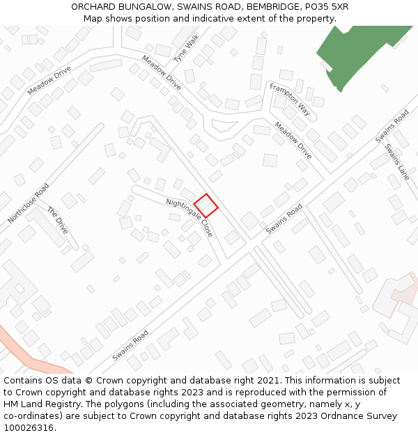 ORCHARD BUNGALOW, SWAINS ROAD, BEMBRIDGE, PO35 5XR: Location map and indicative extent of plot