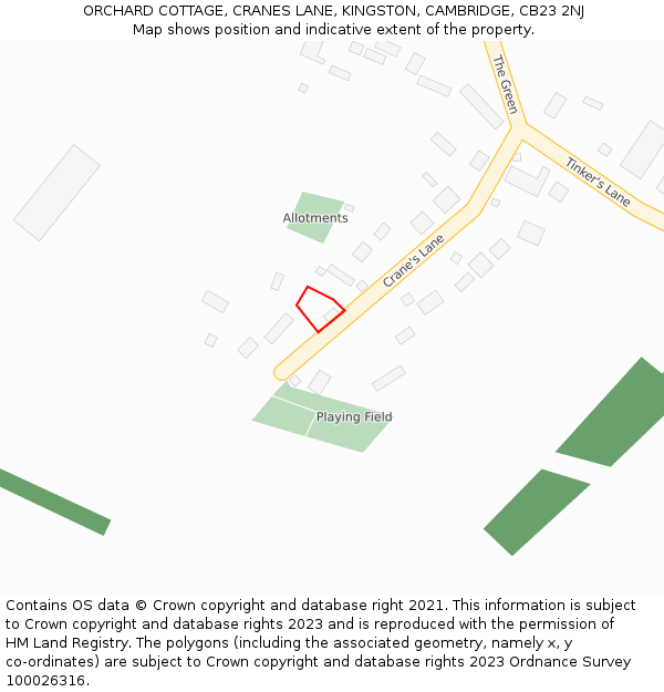 ORCHARD COTTAGE, CRANES LANE, KINGSTON, CAMBRIDGE, CB23 2NJ: Location map and indicative extent of plot