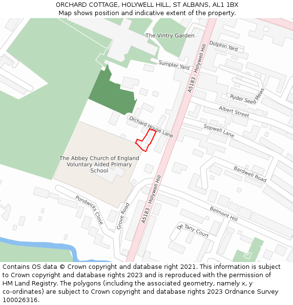 ORCHARD COTTAGE, HOLYWELL HILL, ST ALBANS, AL1 1BX: Location map and indicative extent of plot