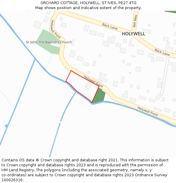 ORCHARD COTTAGE, HOLYWELL, ST IVES, PE27 4TG: Location map and indicative extent of plot