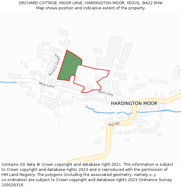 ORCHARD COTTAGE, MOOR LANE, HARDINGTON MOOR, YEOVIL, BA22 9NW: Location map and indicative extent of plot
