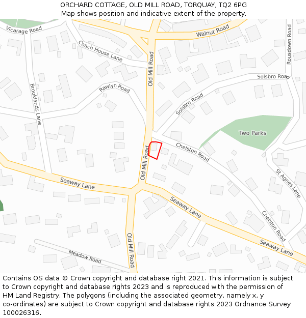 ORCHARD COTTAGE, OLD MILL ROAD, TORQUAY, TQ2 6PG: Location map and indicative extent of plot