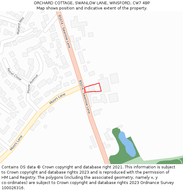 ORCHARD COTTAGE, SWANLOW LANE, WINSFORD, CW7 4BP: Location map and indicative extent of plot