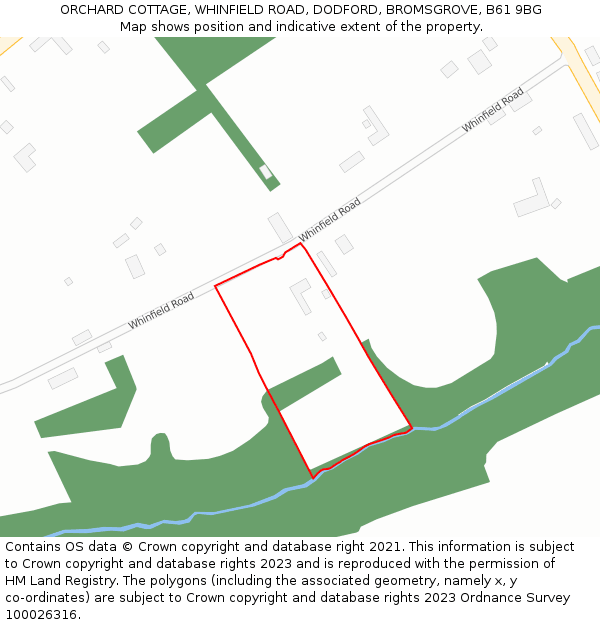 ORCHARD COTTAGE, WHINFIELD ROAD, DODFORD, BROMSGROVE, B61 9BG: Location map and indicative extent of plot