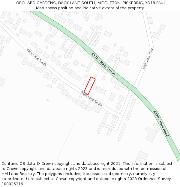ORCHARD GARDENS, BACK LANE SOUTH, MIDDLETON, PICKERING, YO18 8NU: Location map and indicative extent of plot