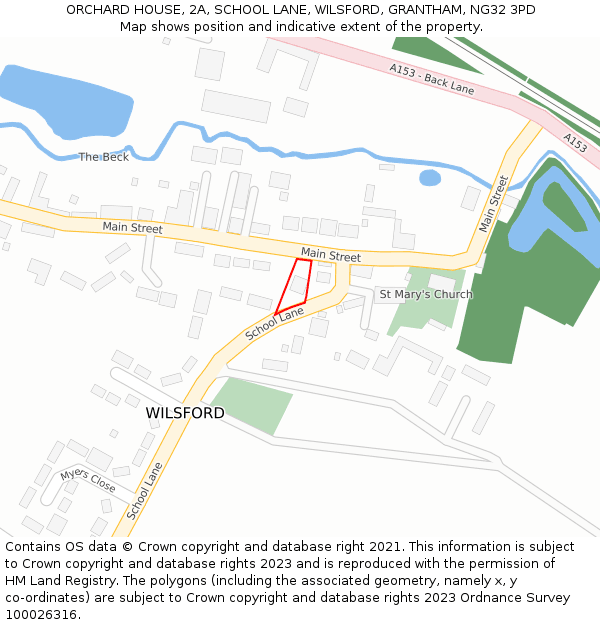 ORCHARD HOUSE, 2A, SCHOOL LANE, WILSFORD, GRANTHAM, NG32 3PD: Location map and indicative extent of plot