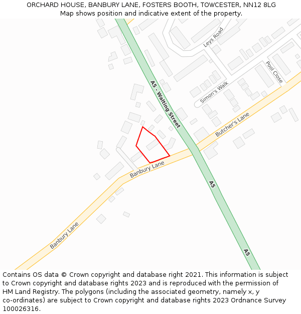 ORCHARD HOUSE, BANBURY LANE, FOSTERS BOOTH, TOWCESTER, NN12 8LG: Location map and indicative extent of plot