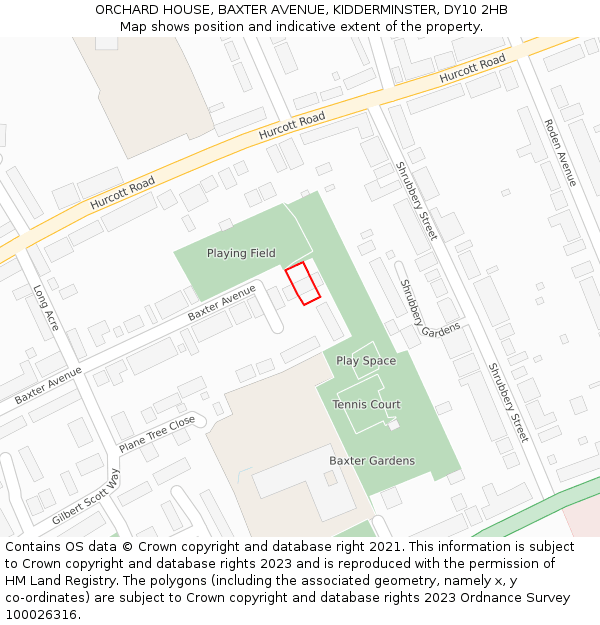ORCHARD HOUSE, BAXTER AVENUE, KIDDERMINSTER, DY10 2HB: Location map and indicative extent of plot