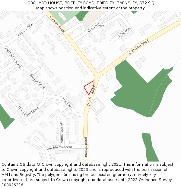 ORCHARD HOUSE, BRIERLEY ROAD, BRIERLEY, BARNSLEY, S72 9JQ: Location map and indicative extent of plot