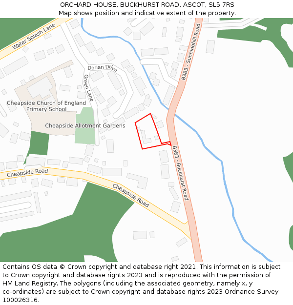 ORCHARD HOUSE, BUCKHURST ROAD, ASCOT, SL5 7RS: Location map and indicative extent of plot