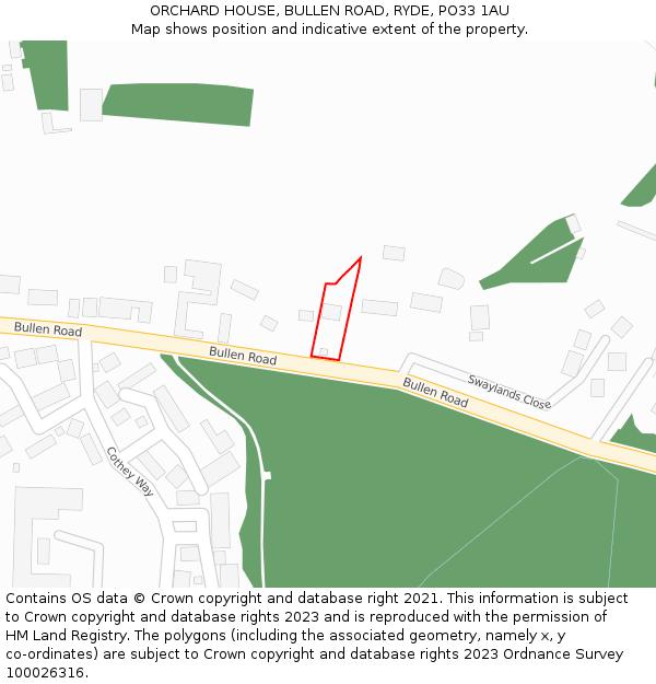 ORCHARD HOUSE, BULLEN ROAD, RYDE, PO33 1AU: Location map and indicative extent of plot