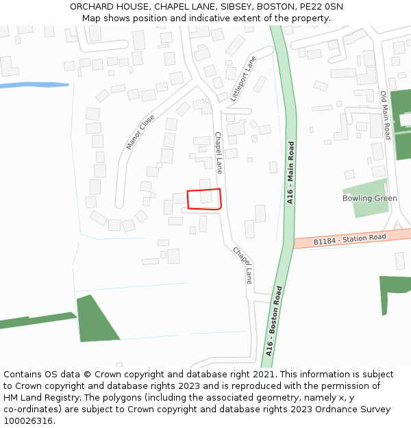 ORCHARD HOUSE, CHAPEL LANE, SIBSEY, BOSTON, PE22 0SN: Location map and indicative extent of plot