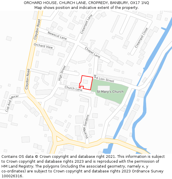 ORCHARD HOUSE, CHURCH LANE, CROPREDY, BANBURY, OX17 1NQ: Location map and indicative extent of plot