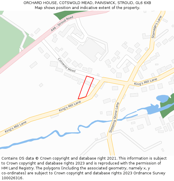 ORCHARD HOUSE, COTSWOLD MEAD, PAINSWICK, STROUD, GL6 6XB: Location map and indicative extent of plot