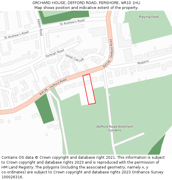 ORCHARD HOUSE, DEFFORD ROAD, PERSHORE, WR10 1HU: Location map and indicative extent of plot
