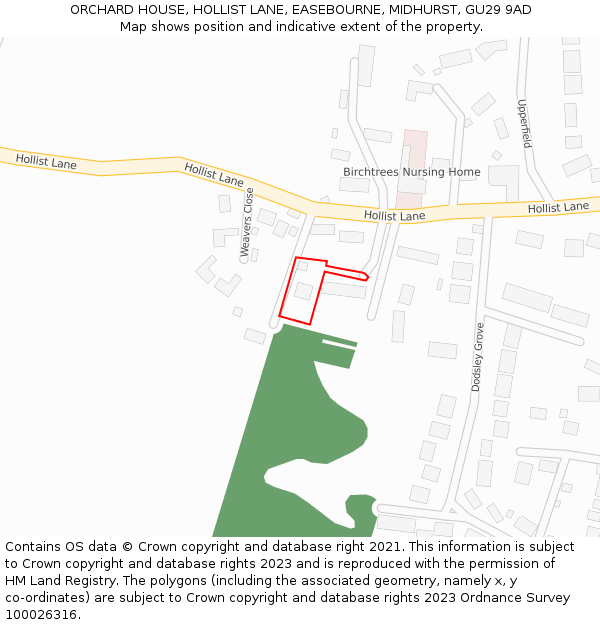 ORCHARD HOUSE, HOLLIST LANE, EASEBOURNE, MIDHURST, GU29 9AD: Location map and indicative extent of plot