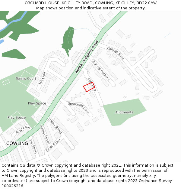 ORCHARD HOUSE, KEIGHLEY ROAD, COWLING, KEIGHLEY, BD22 0AW: Location map and indicative extent of plot
