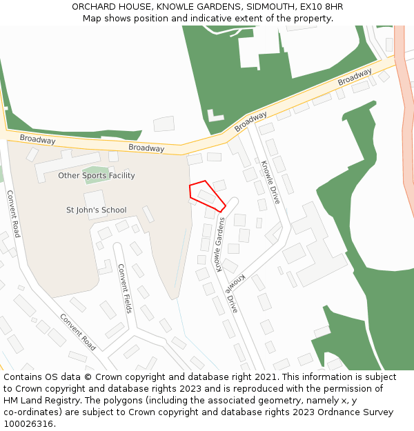 ORCHARD HOUSE, KNOWLE GARDENS, SIDMOUTH, EX10 8HR: Location map and indicative extent of plot
