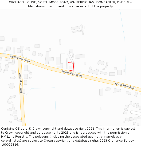 ORCHARD HOUSE, NORTH MOOR ROAD, WALKERINGHAM, DONCASTER, DN10 4LW: Location map and indicative extent of plot