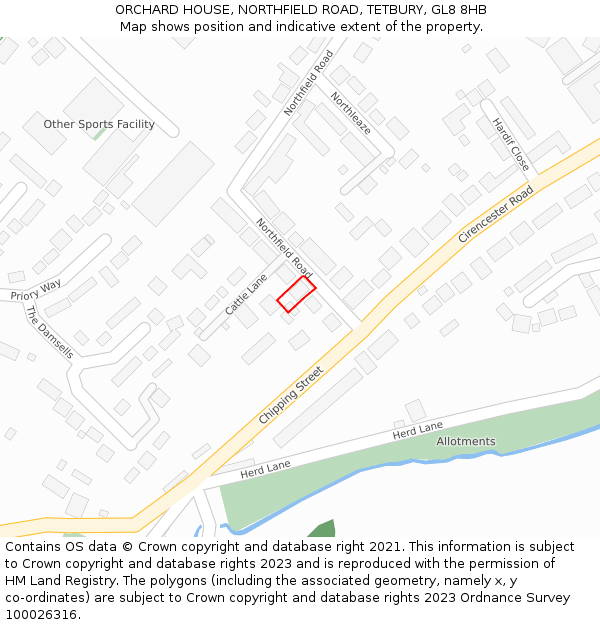 ORCHARD HOUSE, NORTHFIELD ROAD, TETBURY, GL8 8HB: Location map and indicative extent of plot