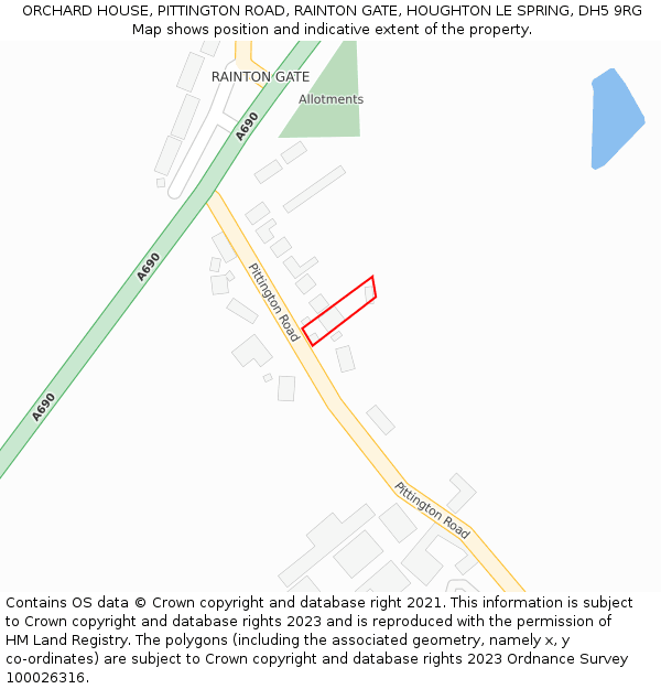 ORCHARD HOUSE, PITTINGTON ROAD, RAINTON GATE, HOUGHTON LE SPRING, DH5 9RG: Location map and indicative extent of plot