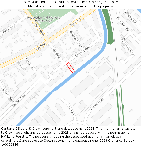 ORCHARD HOUSE, SALISBURY ROAD, HODDESDON, EN11 0HX: Location map and indicative extent of plot